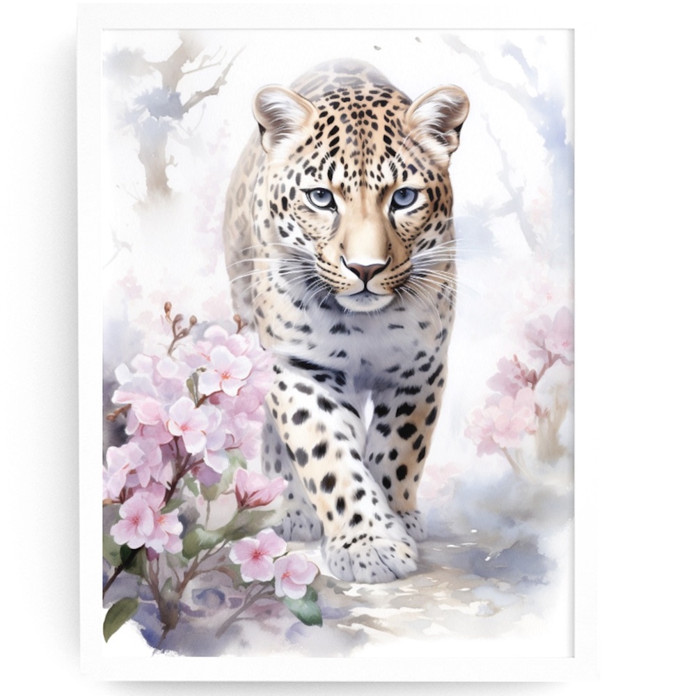 Watercolor Leopard Portrait Wall Art Illustration Print Poster Unframed